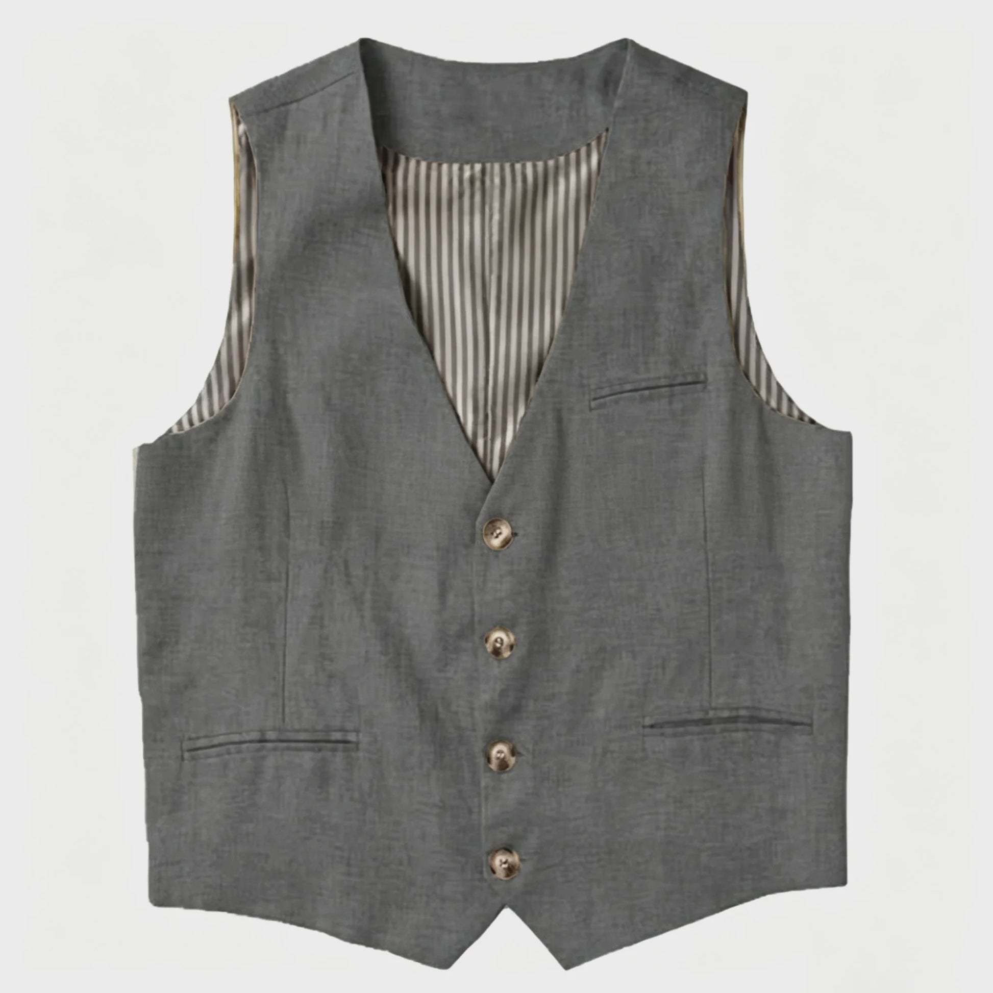 Linnen Heren Gilet - Zomer Waistcoat V-hals Single Breasted Lichtgewicht