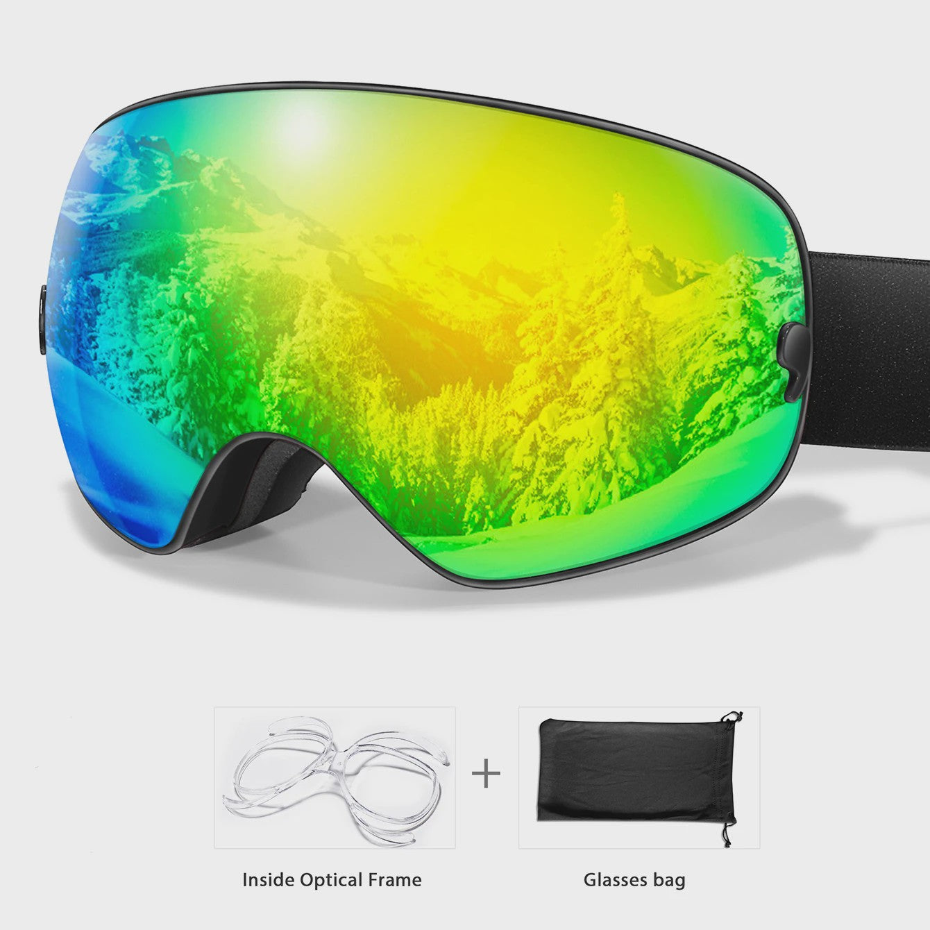 Ski Bril Heren Dames Tieners - UV400 Anti-Condens, Inclusief Optisch Frame & Tas