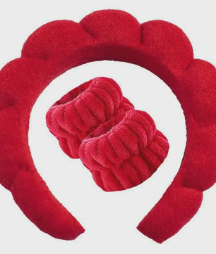 Cosmetische Puffy Hoofdband en Polsbandjes Set - Microfiber voor Gezichtswas & Make-up