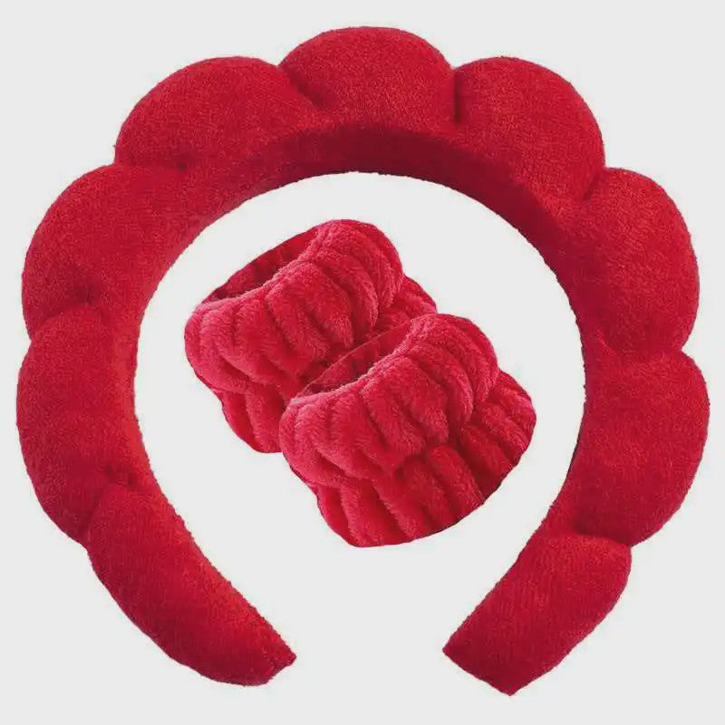 Cosmetische Puffy Hoofdband en Polsbandjes Set - Microfiber voor Gezichtswas & Make-up