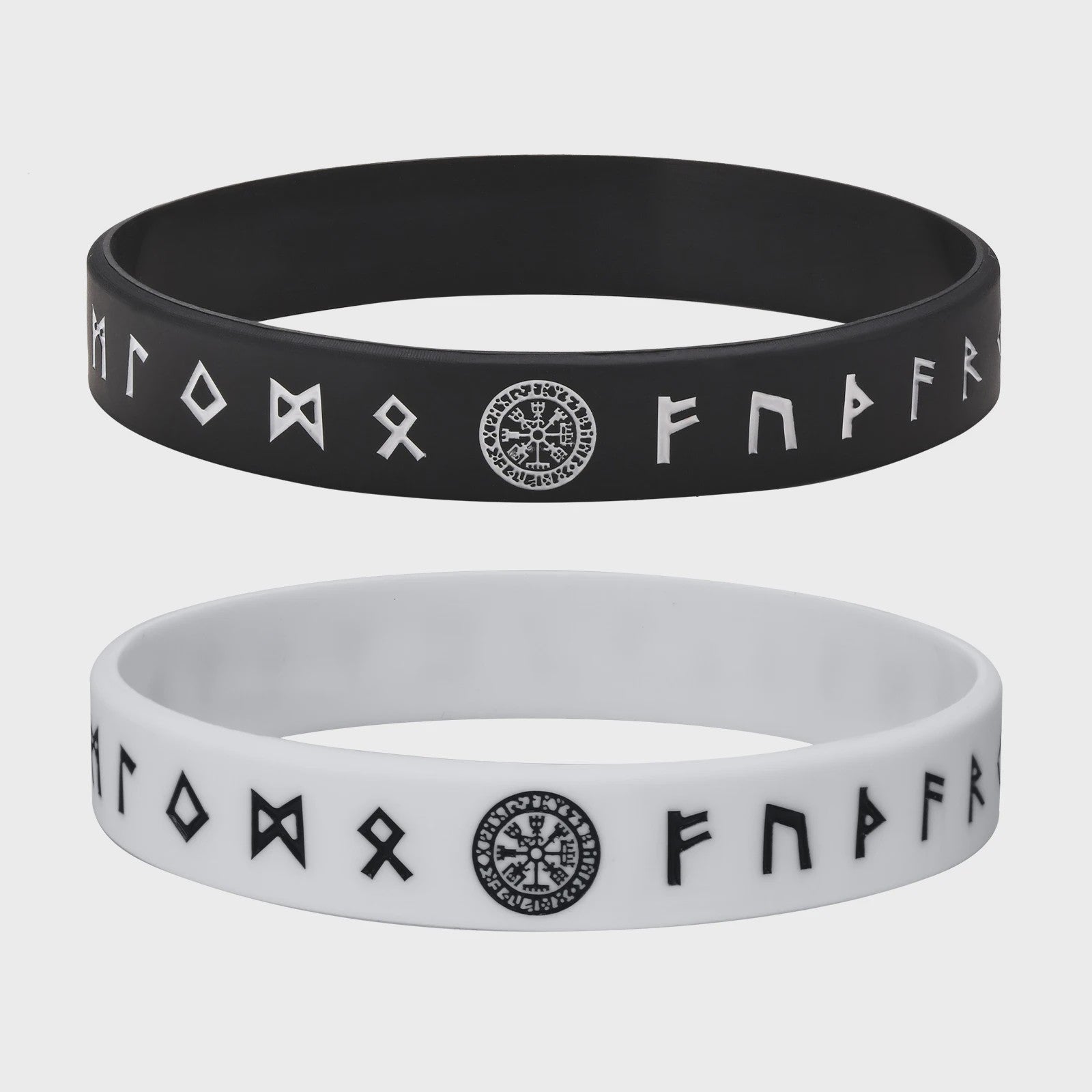 Mprainbow Heren Viking Rune Armband - Wolf Design, Zwart/Wit Siliconen Polsband