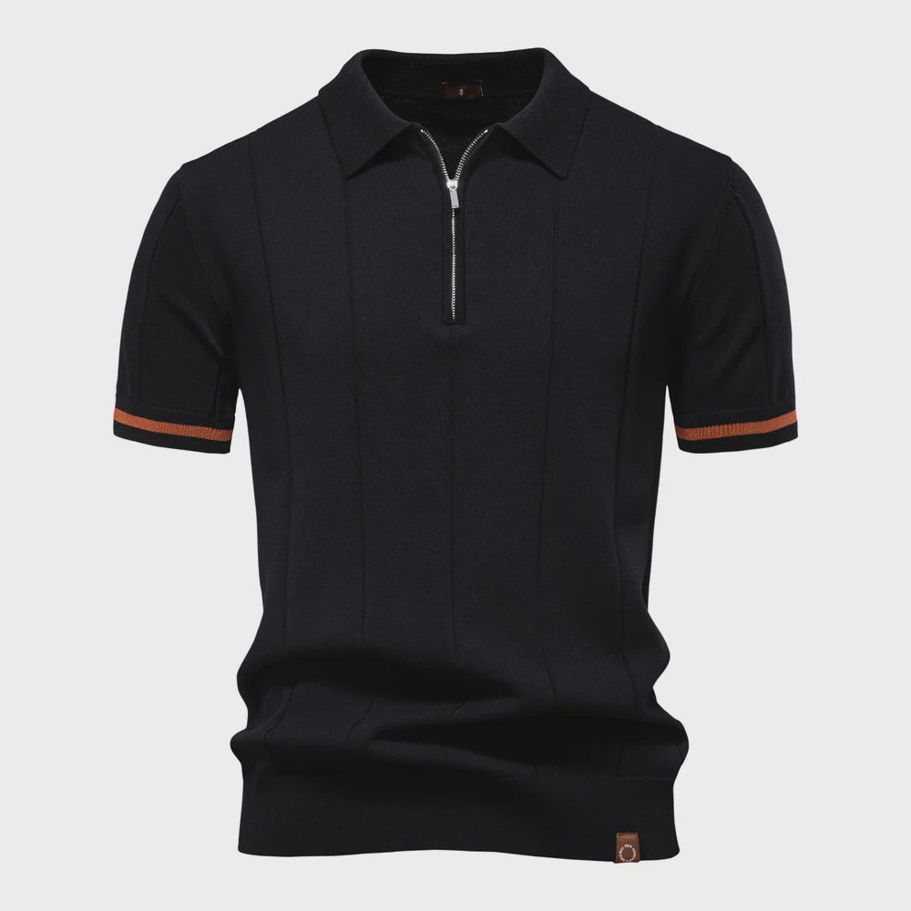 Heren Gebreide Polo met Rits - Slim Fit Sport & Casual