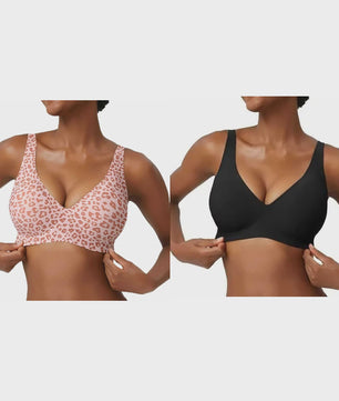 Seamless Beugelvrije BH met Luipaardprint - Diepe V-hals & Push-up Effect
