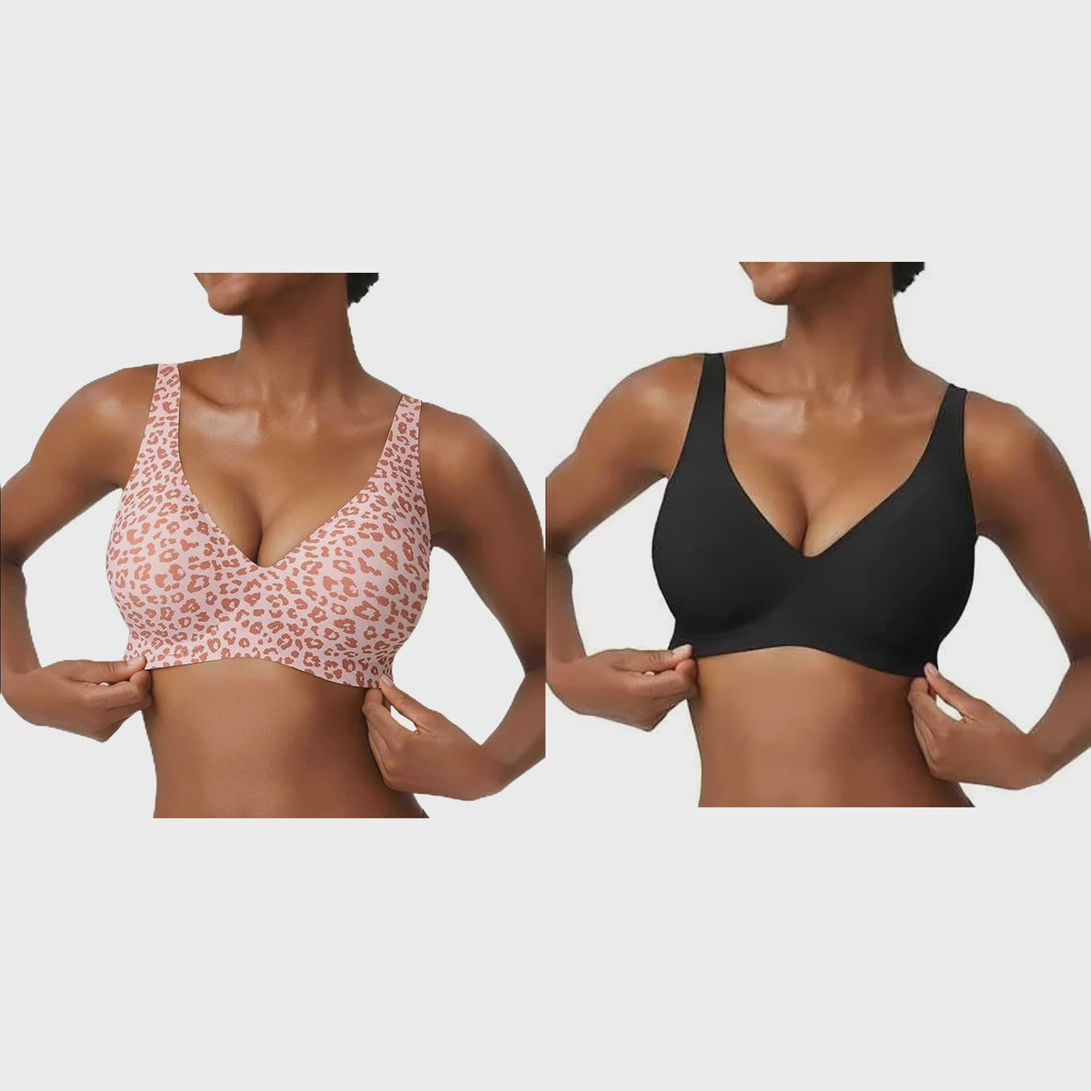 Seamless Beugelvrije BH met Luipaardprint - Diepe V-hals & Push-up Effect