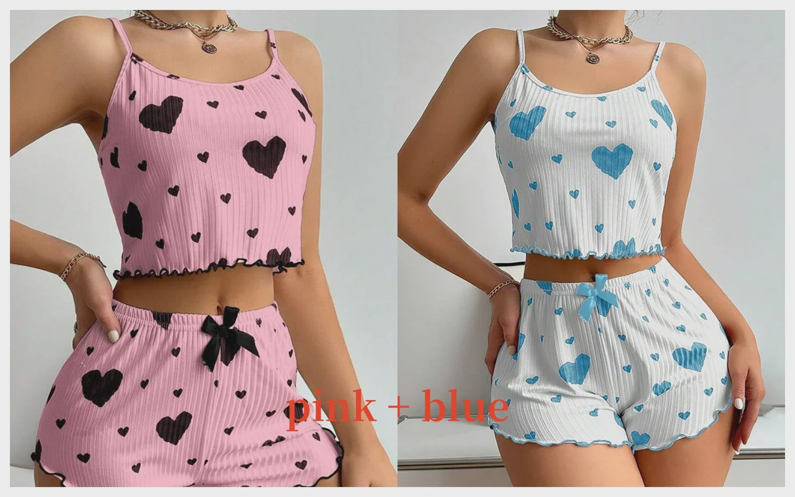 Dames Pyjama Set: 2-delig Tanktop & Shorts met Liefdesprint - Zacht & Ventilerend