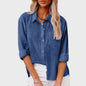Dames Blouse met Lange Mouwen - Katoen Linnen Look