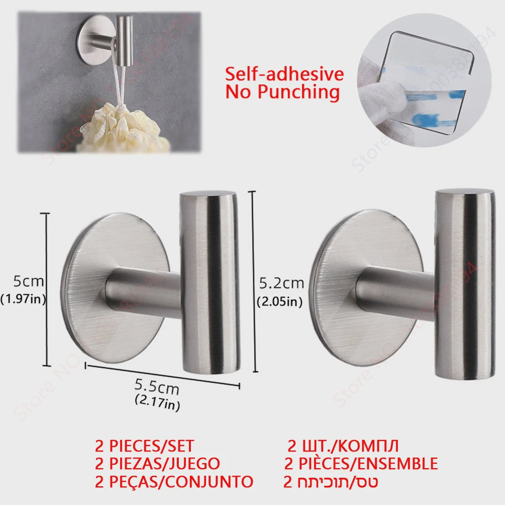 Set Badkamer Accessoires: Handdoekrek, Toiletrolhouder, Haak & Ring - Zwart