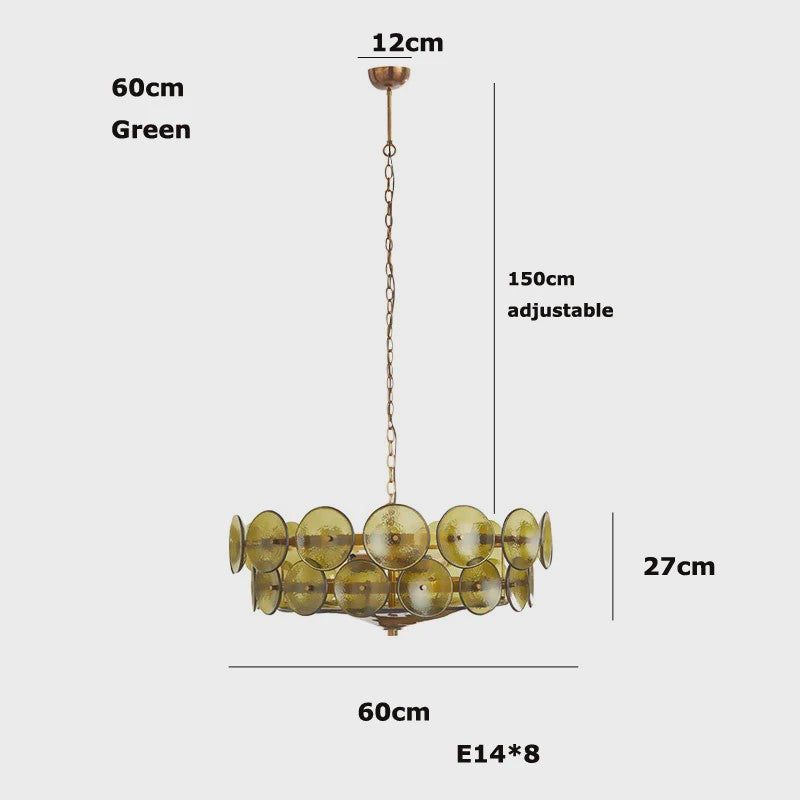 Lorenzo Design Kroonluchter - Italiaans Amber & Groen Art Glass, Bauhaus Stijl