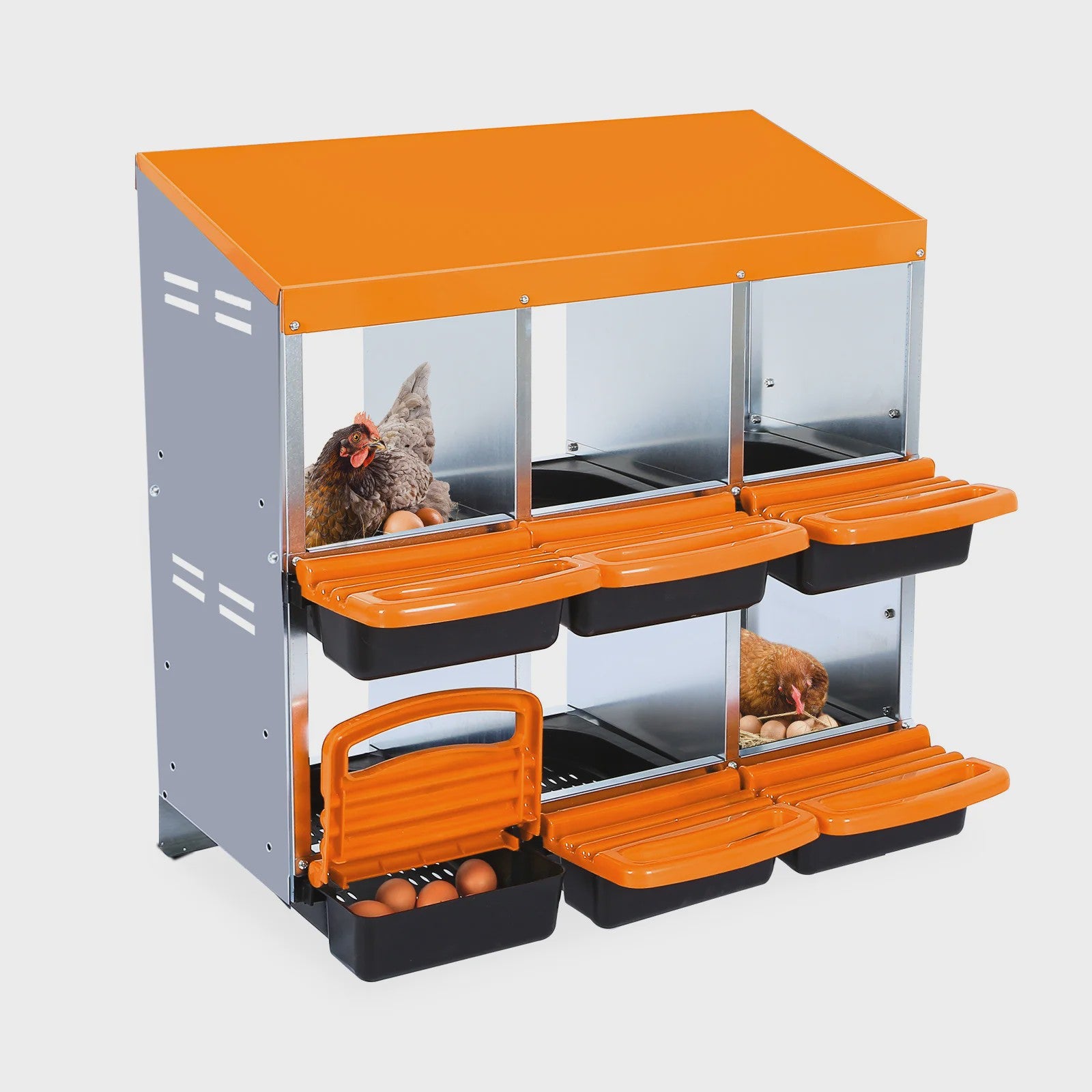 Gegalvaniseerde Kippen Nestkast met 12 Vakken en Automatische Eierafvoer - Makkelijk Schoon te Maken