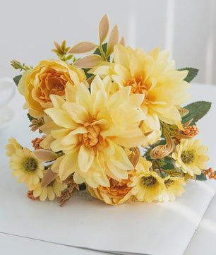 Kunstboeket Dahlia Rozen Madeliefjes - Zijde Bloemen voor Feestelijke Decoratie