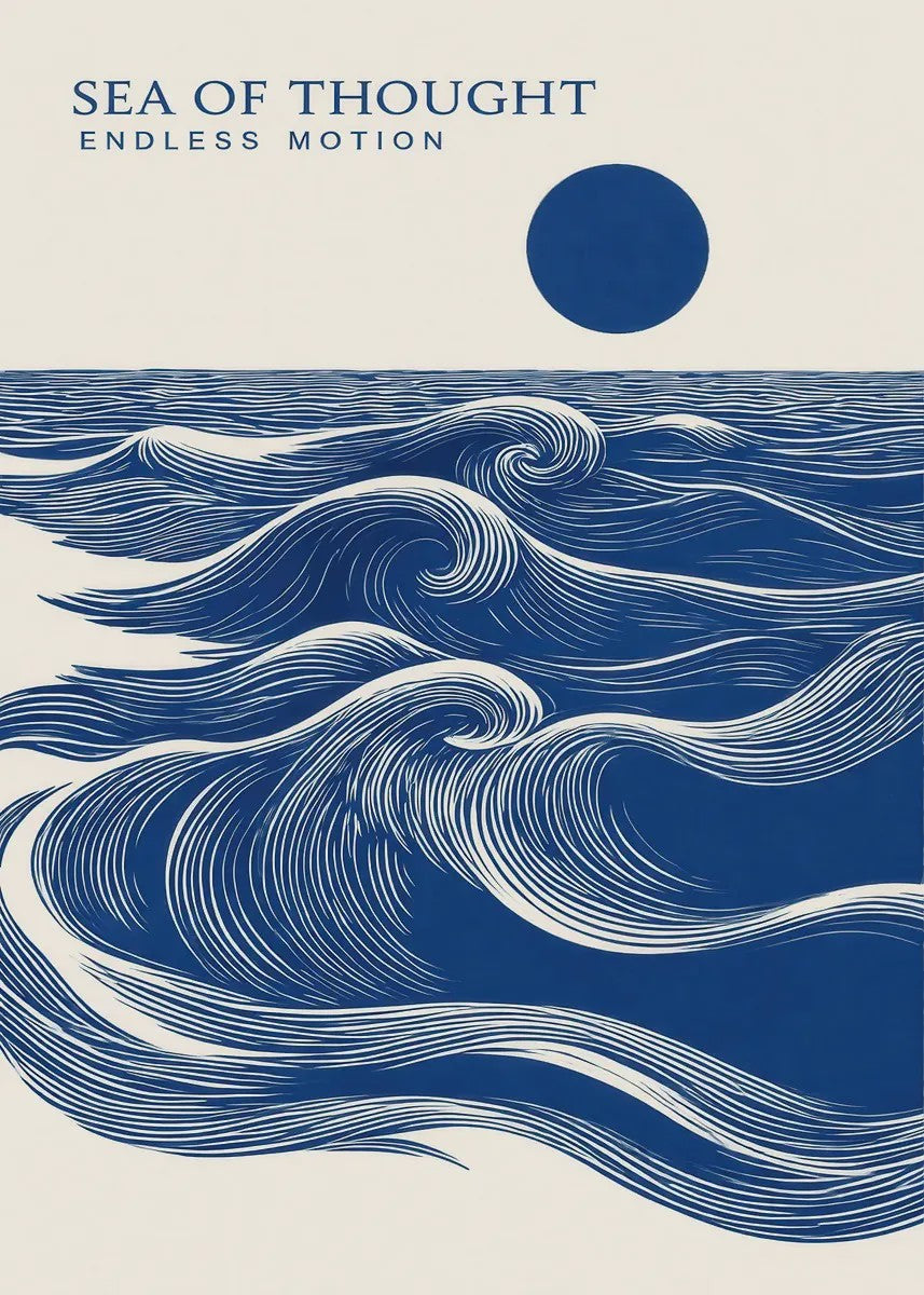 Abstracte Blauwe Golven Canvas Poster - Japandi Zen Stijl Wanddecoratie