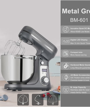 BioloMix Keukenmachine 1200W - 6L RVS Kom, Stille DC Motor & 6 Snelheden