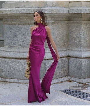 Elegante Satin Halter Jurk - Zomer Feestjurk Zonder Mouwen met Open Rug