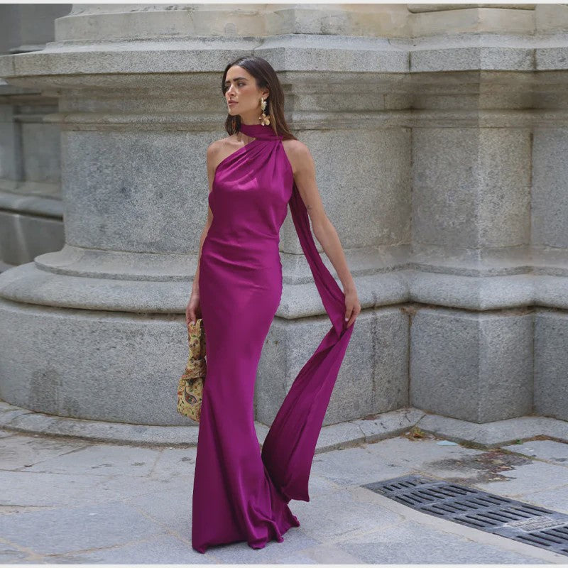 Elegante Satin Halter Jurk - Zomer Feestjurk Zonder Mouwen met Open Rug
