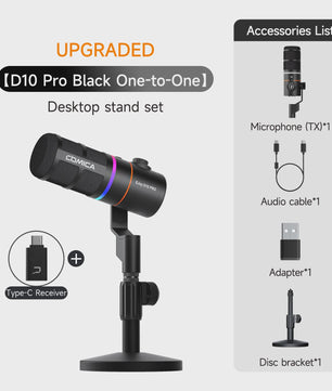 COMICA D10/D10 PRO Dynamische Microfoon: RGB, USB/XLR, Draadloos/Bedraad voor Streaming & Gaming