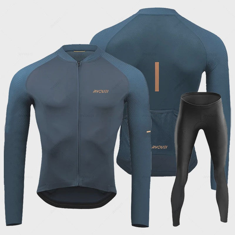 Heren Fietsset Lange Mouw Jersey met Bib Pants - Ademend en Comfortabel