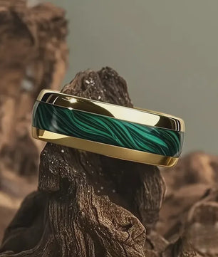 Luxe Groene Kristalstenen Ringen voor Mannen - 8mm Roestvrij Staal Trouwband