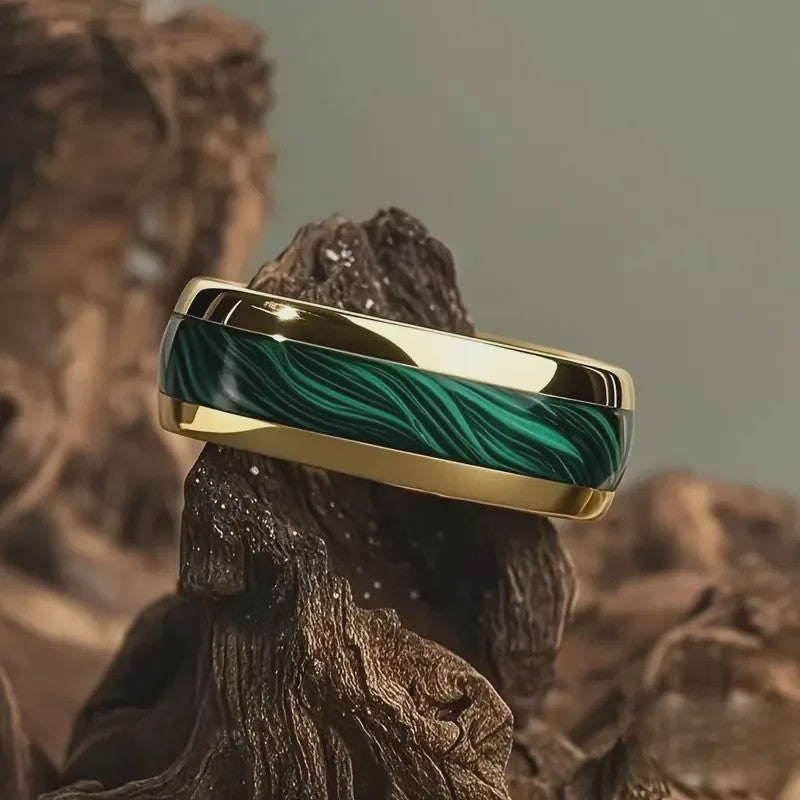 Luxe Groene Kristalstenen Ringen voor Mannen - 8mm Roestvrij Staal Trouwband