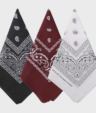Unisex Paisley Bandana Sjaal - 55x55cm - Zwart, Rood, Wit