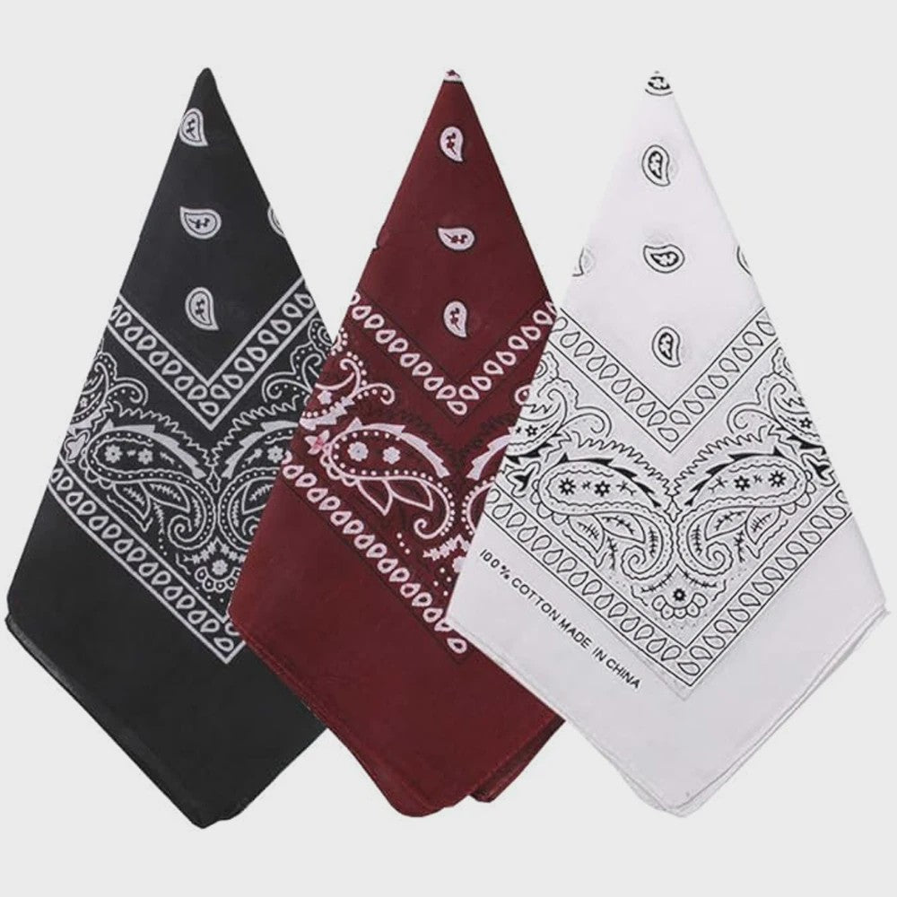 Unisex Paisley Bandana Sjaal - 55x55cm - Zwart, Rood, Wit