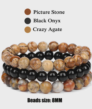 Set van 3 Natuursteen Armbanden: Rozenkwarts, Obsidiaan & Tijgeroog