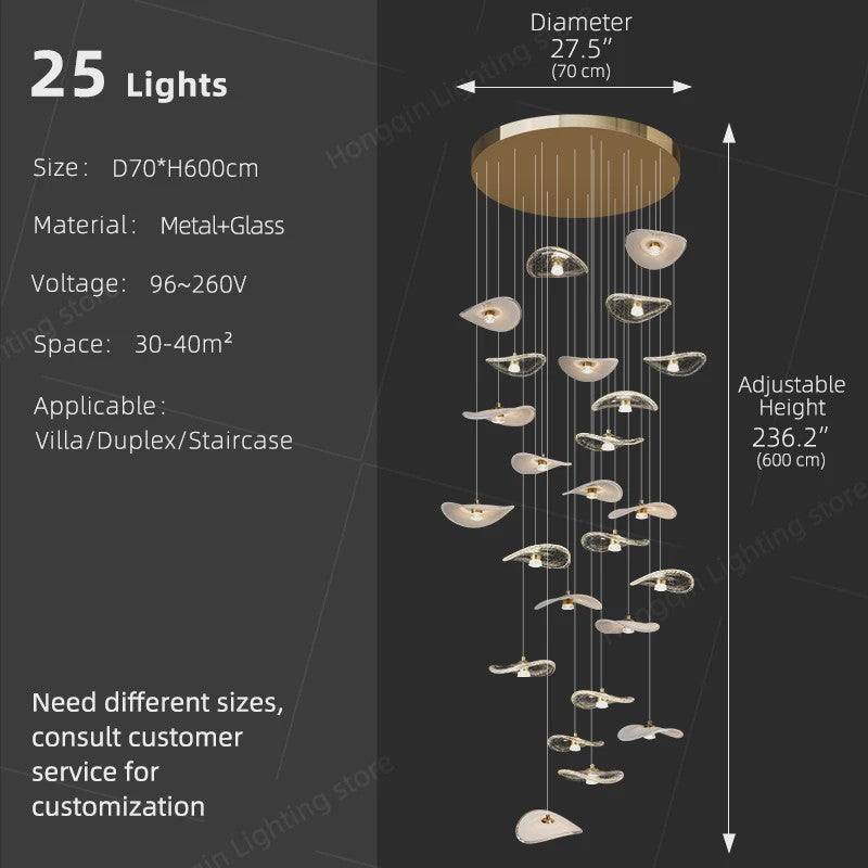 Luxe Glazen Trappenhuis Hanglamp - Moderne Lange Plafondlamp met Meerdere Pendels