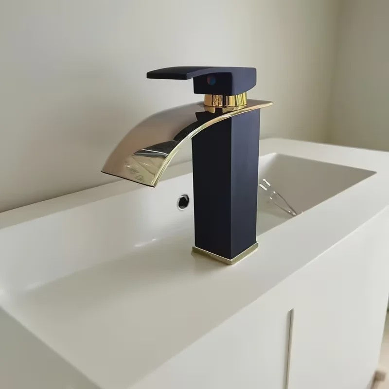Moderne Waterval Kraan Zwart - RVS Wastafelkraan met Warm & Koud Water