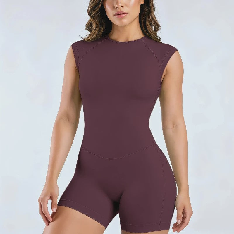 HISTELLO Seamless Gym Jumpsuit Dames - Korte Mouw, Backless & Slim Fit voor Fitness & Yoga