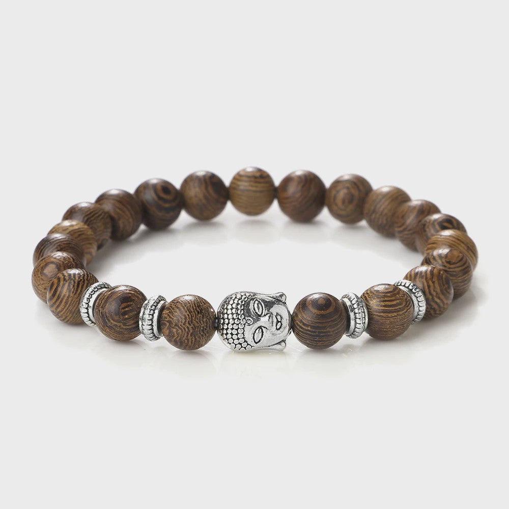 Buddha Hoofd Kralen Armbanden - Natuursteen (Tijgeroog, Vulkanisch, Malachiet, Rozenkwarts)