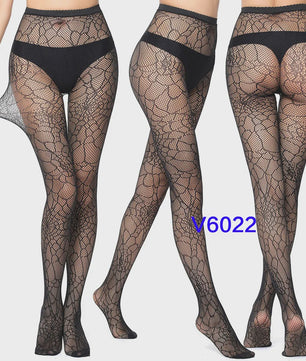 Dames Visnet Panty's met Jacquard Weefsel - Gothic Kant & Spider Net Stijl