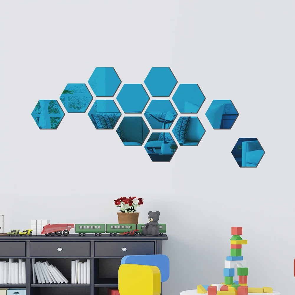 Zeskant Spiegel Muurstickers Set - 3D Decoratie voor Woonkamer, Slaapkamer & Badkamer (Rose Gold)