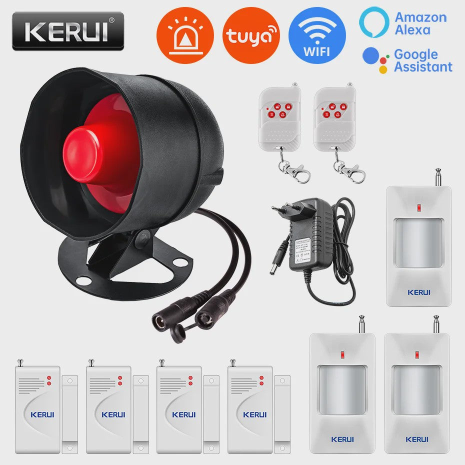 KERUI Slimme WiFi Sirene Alarm - 110dB Luide Luidspreker met Bewegings- en Deur/Raam Sensoren