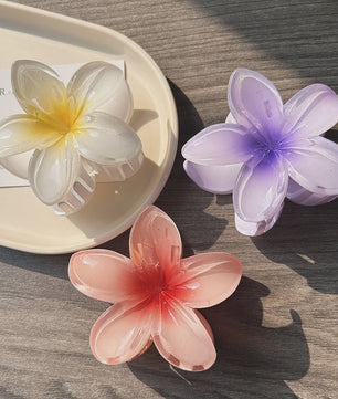 3x Grote Boho Bloemen Haarclips Acryl - Gradient Kleuren & Hawaii Stijl Haaraccessoires voor Dames