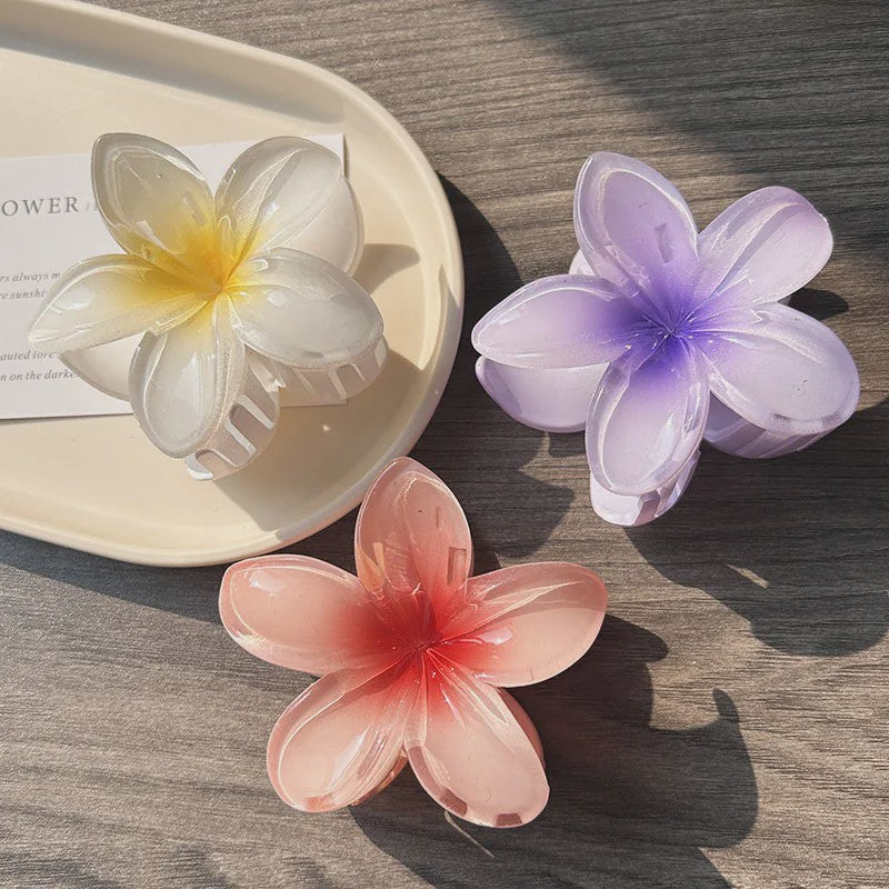 3x Grote Boho Bloemen Haarclips Acryl - Gradient Kleuren & Hawaii Stijl Haaraccessoires voor Dames