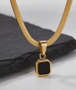 Vnox Heren Ketting met Geometrische Vierkante Natuursteen Hanger - Goud/Zilver Kleur Roestvrij Staal Blade Ketting