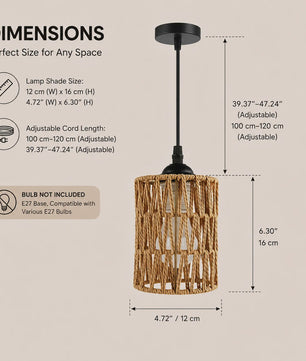 Hanglamp Gevlochten Hennep Touw met E27 Fitting - 1.2m Verstelbaar - Sfeervolle Decoratie