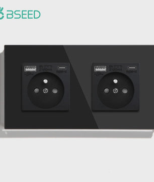BSEED Wandcontactdoos met Dubbele USB & Type-C Poorten - Stijlvol Glazen Frame
