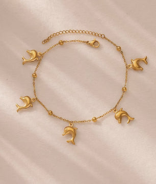 Gouden Anklet met Kralen en Bedels - Roestvrij Staal - Zomerse Strandjuwelen