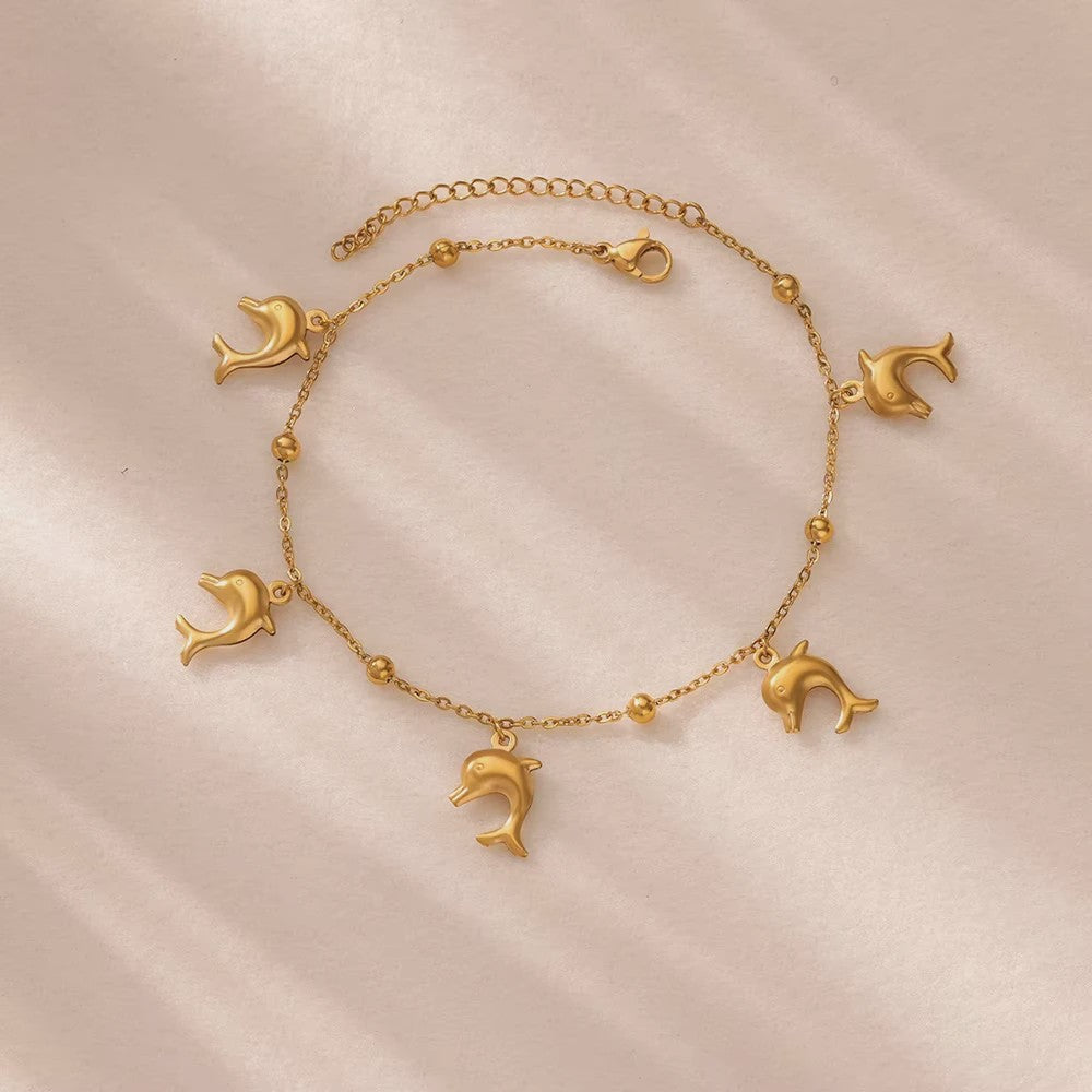 Gouden Anklet met Kralen en Bedels - Roestvrij Staal - Zomerse Strandjuwelen