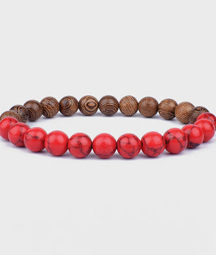 Natuursteen Armband Heren Dames - Lava & Hout Kralen 8mm