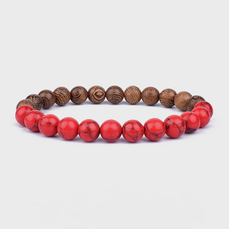 Natuursteen Armband Heren Dames - Lava & Hout Kralen 8mm