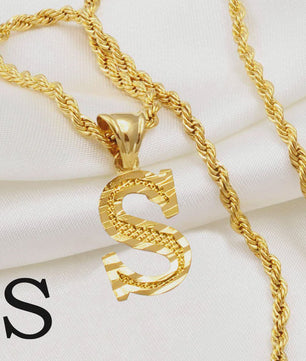 Gouden Initiaal Ketting met Touwketting - Kies Uw Letter (A-Z)