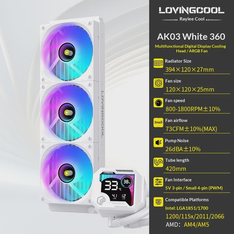 LOVINGCOOL AK 240/360mm ARGB Waterkoeler met Digitaal Display en Abyss Mirror