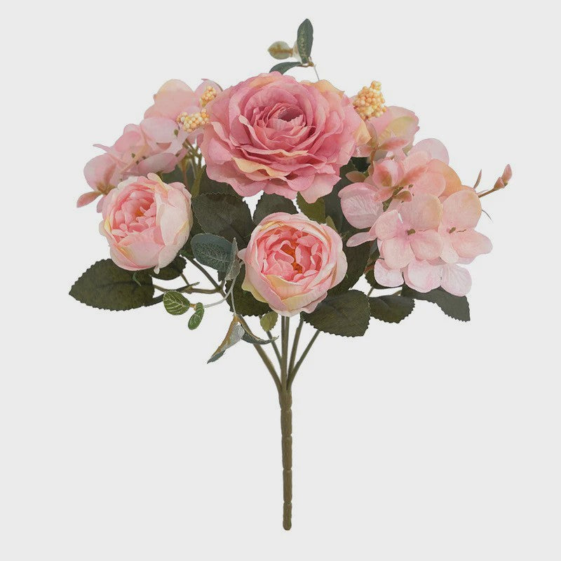 Retro Zijden Bloemenboeket: Vintage Rozen, Hortensia & Pioen voor Bruid & Decoratie