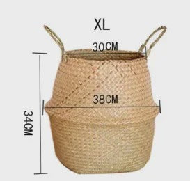 Handgeweven Zeegras Mand met Handvatten - Decoratieve Opbergmand & Plantenpot
