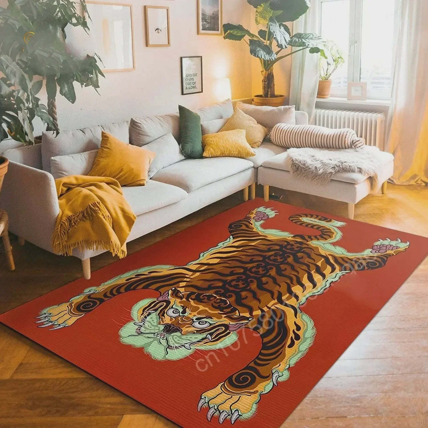 Bohemian Tibetaanse Tijger Vloerkleed - Antislip Decoratief Kleed voor Woonkamer & Slaapkamer