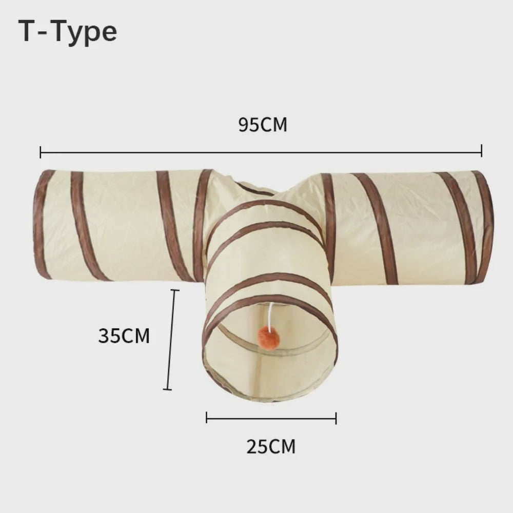 Opvouwbare Katten Speeltunnel - Interactief Speelgoed voor Katten & Konijnen - Beige/Bruin