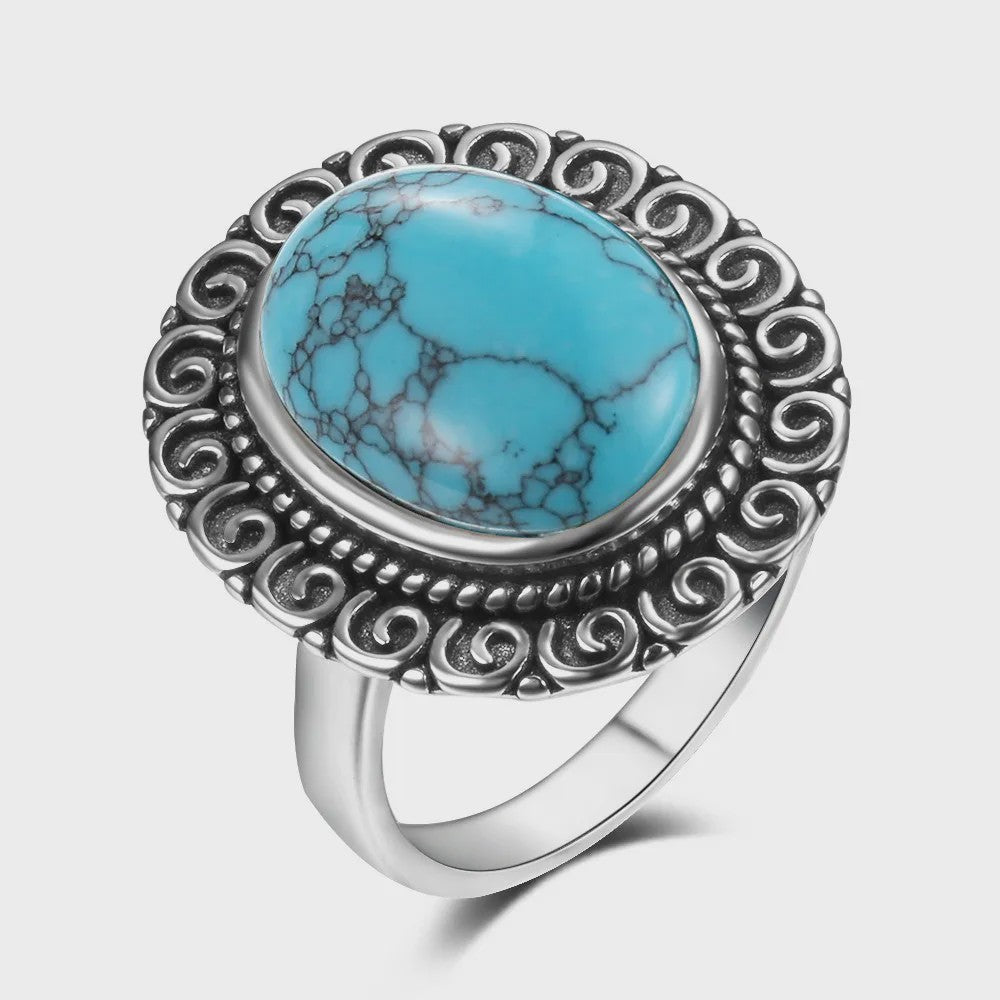 S925 Zilveren Ring met Ovaal Natuurlijke Turkoois - Fijne Sieraden voor Dames en Heren