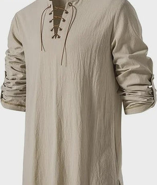 Heren Middeleeuwse Tuniek met Vetersluiting - Renaissance, Viking & Piraat Kostuum Shirt