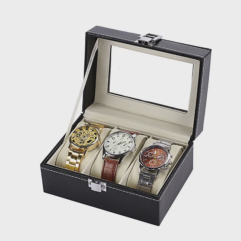 Luxe PU Leder Horlogedoos met Glazen Deksel - Diverse Vakverdelingen (2-12 Girds)